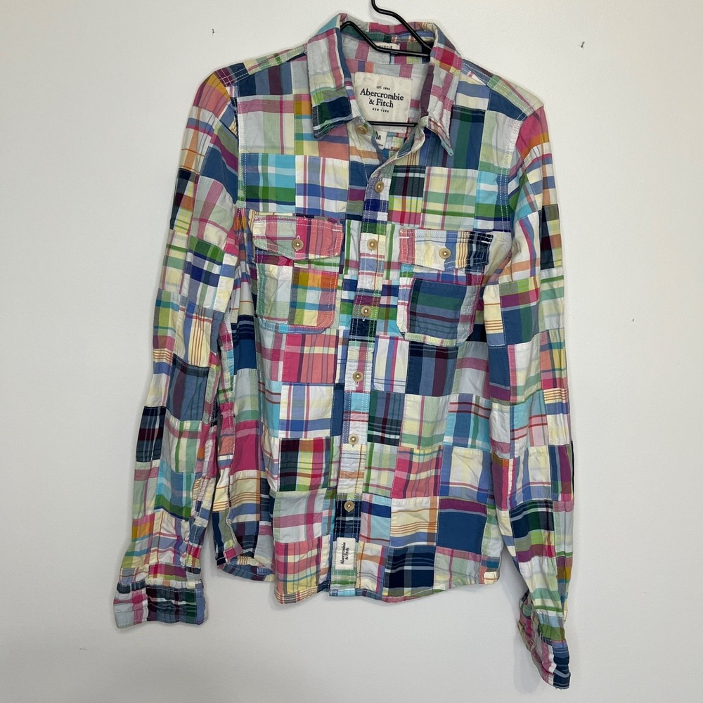 Abercrombie & Fitch Y2K Vintage Patchwork Button Top Mens M Frat Boy Preppy
